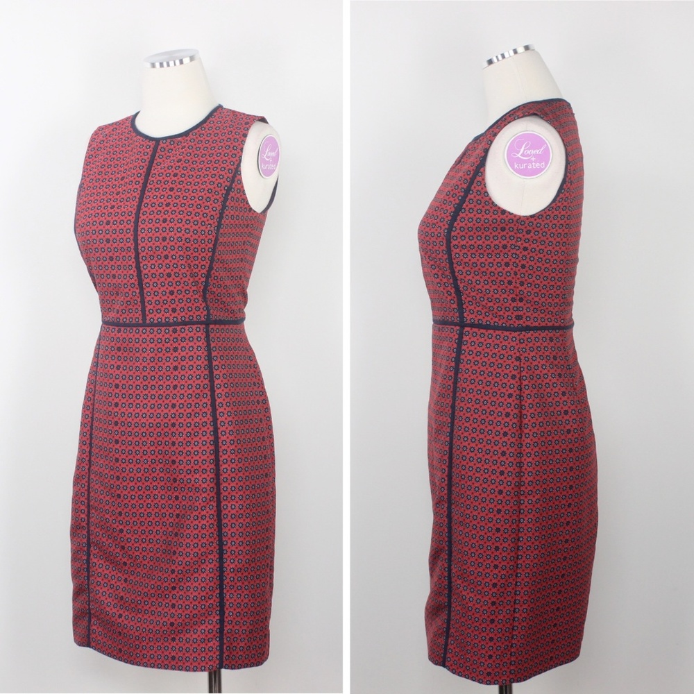 J.Crew Dress Red Paneled Sheath Piping Blue Knee 0 - Picture 6 of 8